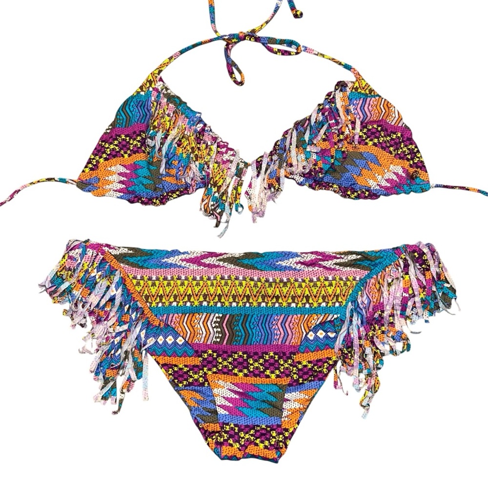 New Billabong Colorful Fringe Bikini Set pattern